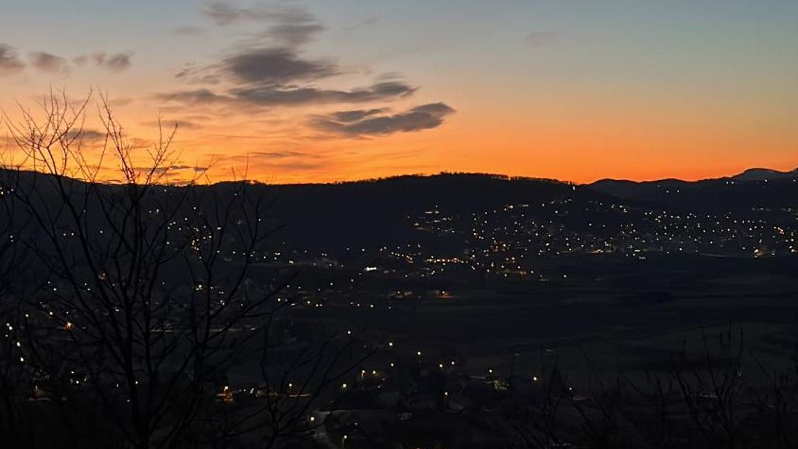 Orange sunset over the hills