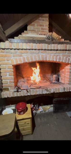 Fire burning in the brick grill